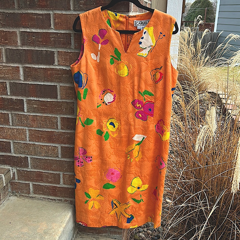 CARLISLE Ladies 14 Cotton Floral Orange 🍊 Sleeveless Dress 👗